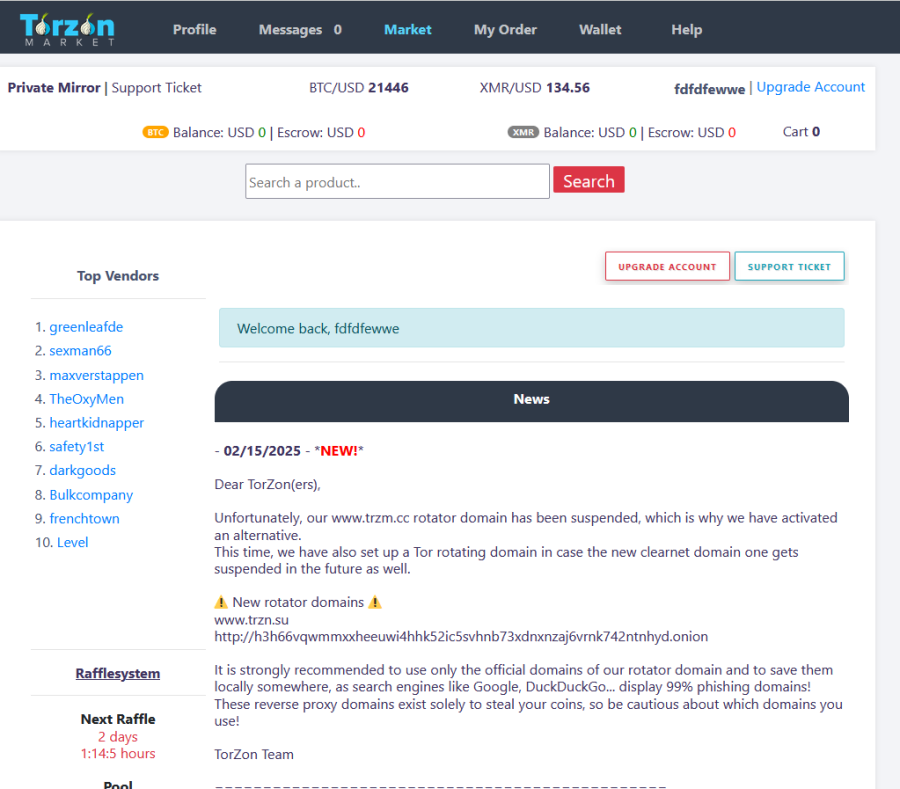 Secure login for Torzon Market