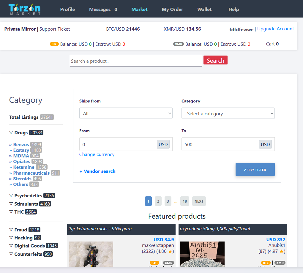 Diverse product range on Torzon Market